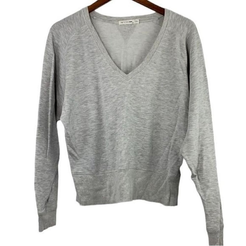 Rag & Bone Jean V- Neck Long Sleeve Sweater - Gray, Modal/Cotton Blend, Sz Small
